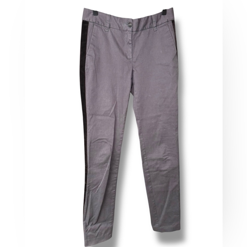 Boden Women's Slim Ankle Pants Size 4L Gray Brown Velvet Stripe